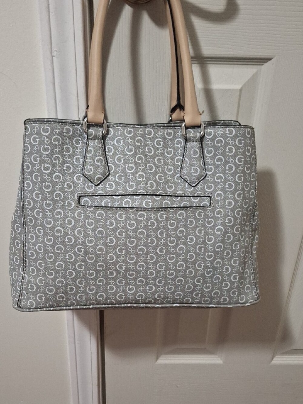 GUESS Gray Monogram Tote with Beige Handles - Picture 8 of 16